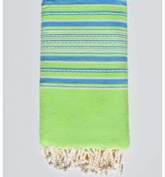 Jeté vert fluo avec rayures bleu Fouta Tunisia - 1