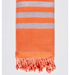 Fouta orange et gris doublée éponge Fouta Tunisia - 1 2