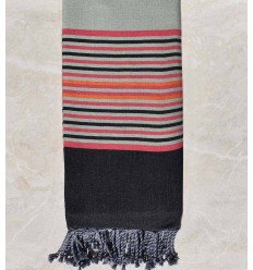 Jeté vert clair avec rayures rose, noir et orange Fouta Tunisia - 2