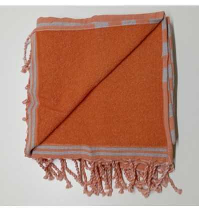 Fouta orange et gris doublée éponge Fouta Tunisia - 4