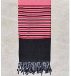 Jeté rose avec rayures noir Fouta Tunisia - 1