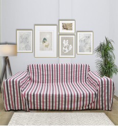 Jeté blanc écru, rose et violet aubergine Fouta Tunisia - 1