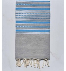 Fouta arabesque gris clair avec rayures bleu Fouta Tunisia - 1