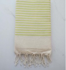 FOUTA nid d'abeille vert clair rayée 1 cm Fouta Tunisia - 1