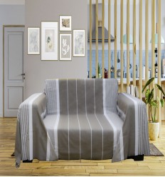 Jeté taupe avec rayures Fouta Tunisia - 1