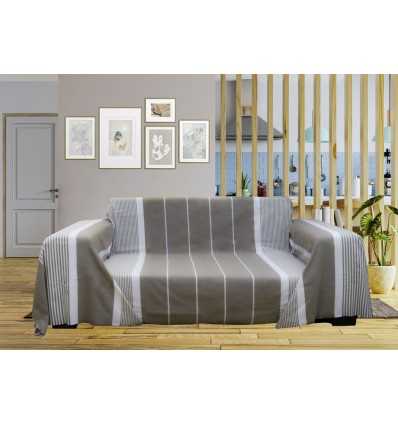 Jeté taupe avec rayures Fouta Tunisia - 1