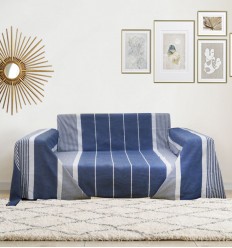 Jeté bleu turquin avec rayures Fouta Tunisia - 1