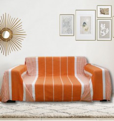 Jeté orange rayée blanc Fouta Tunisia - 1