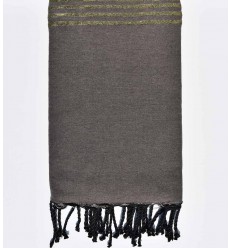 Jeté taupe avec lurex doré Fouta Tunisia - 1