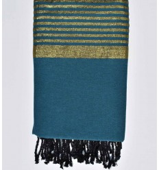 Jeté bleu paon avec lurex doré Fouta Tunisia - 1