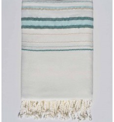 Jeté de canapé fadhila blanc, canard et vert d'eau avec lurex Fouta Tunisia - 1