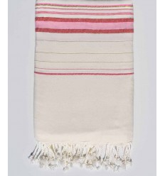 Jeté fadhila blanc et rose avec lurex Fouta Tunisia - 1