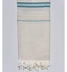 Jeté de canapé fadhila blanc crème, bleu azur et vert eau avec lurex Fouta Tunisia - 1
