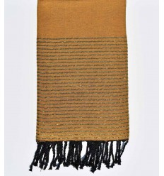 Jeté jaune moutarde avec lurex doré Fouta Tunisia - 1