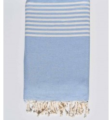 Jeté bleu ciel rayée blanc Fouta Tunisia - 1