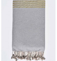 Jeté de canapé gris clair avec lurex doré Fouta Tunisia - 1