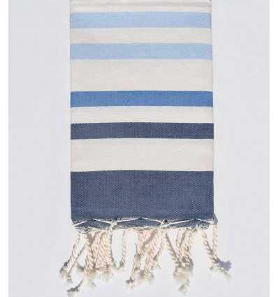 Fouta plate 4 couleurs bleu ardoise, blanc crème, bleu et bleu ciel