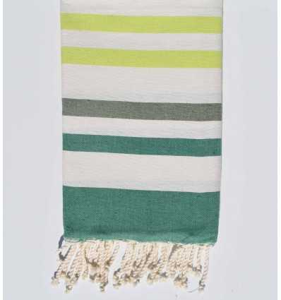 Fouta plate vert, blanc crème, vert pâle et vert anis