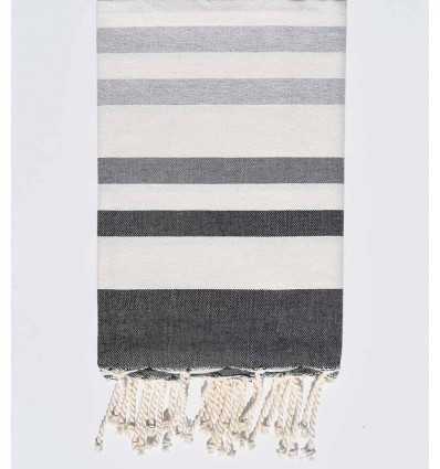 Fouta plate gris noir, blanc crème, gris et gris clair