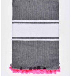 Fouta gris acier avec pompons Fouta Tunisia - 1
