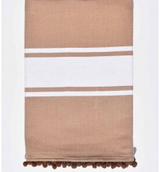 Fouta plate couleur sépia avec pompons Fouta Tunisia - 1