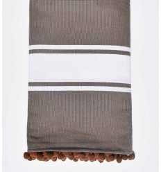 Fouta marron avec pompons Fouta Tunisia - 1