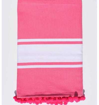 Fouta rose avec pompons