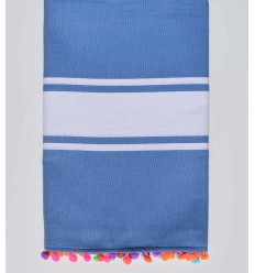 Fouta bleu bleuet avec pompons Fouta Tunisia - 1