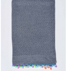 Fouta bleu guède avec pompons Fouta Tunisia - 1