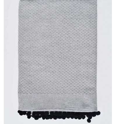 Fouta en nid d'abeille gris avec pompons