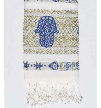 Fouta khomsa blanc crème et bleu