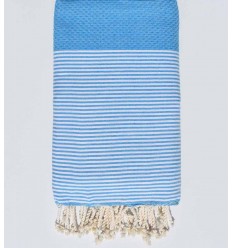 Jeté couple en nid d'abeille bleu azur Fouta Tunisia - 1