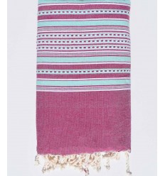 Jeté arabesque violine avec rayures turquoise Fouta Tunisia - 1