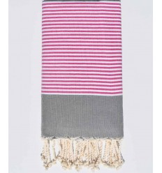 Jeté plate gris avec rayures rose et blanche Fouta Tunisia - 1