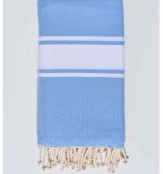 Jeté bleu ciel bandes blanche Fouta Tunisia - 1