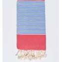 Jeté rouge rayée bleu 2m/2m Fouta Tunisia - 1