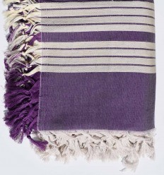 Jeté de canapé 4 franges mauve et blanc crème 2.2m*2.8m Fouta Tunisia - 2