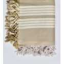 Jeté de canapé 4 franges couleur beigeasse avec rayures blanc crème Fouta Tunisia - 2