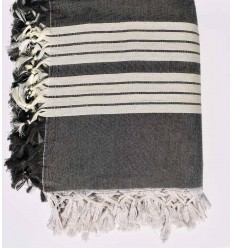 Jeté de canapé 4 franges marron taupe et blanc crème Fouta Tunisia - 2