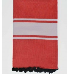 Fouta rouge avec pompons Fouta Tunisia - 1