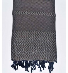 Jeté de canapé marron clair et bleu foncé Fouta Tunisia - 1