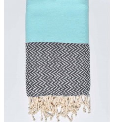 Jeté de canapé turquoise et gris foncé Fouta Tunisia - 1