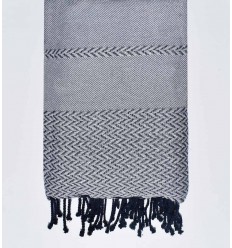 Jeté de canapé gris, bleu foncé avec lurex Fouta Tunisia - 1
