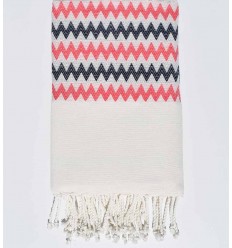 Fouta zigzag blanc crème, rose et bleu Fouta Tunisia - 1 2