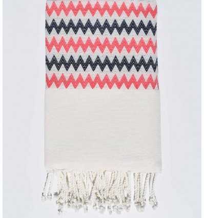 Fouta zigzag blanc crème, rose et bleu Fouta Tunisia - 2