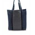 Sac Saint Tropez bleu jean avec motifs bleu nuit et pompons Fouta Tunisia - 1