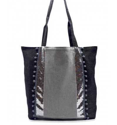 Sac Saint Tropez gris avec paillettes argenté