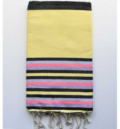 Fouta plate jaune ,Mauve , gris ,rose fluo et noir