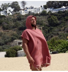 Poncho de plage rouge tomette Fouta Tunisia - 1 2