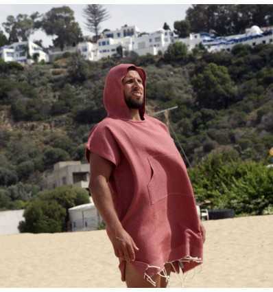Poncho de plage rouge tomette Fouta Tunisia - 2